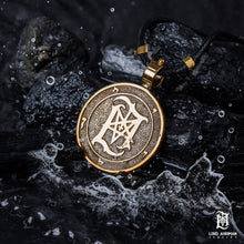 Load image into Gallery viewer, Ahriman’s Sigil brass occult pendant by Lord Ahriman, inverted pentagram monogram talisman