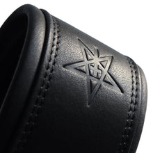 Cargar imagen en el visor de la galería, Embossed pentagram and signed detail – premium leather musician strap