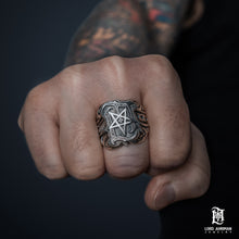 Load image into Gallery viewer, Lord Ahriman Sigil of Ahriman pentagram ring in 925 sterling silver - Official Dark Funeral occult jewelry

