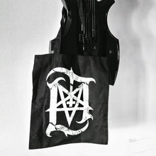Charger l&#39;image dans la galerie, Black gothic canvas bag featuring symbolic logo artwork
