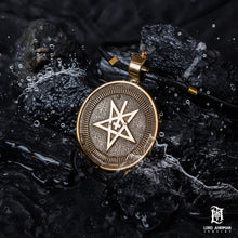 Carregar imagem no visualizador da galeria, Lucifer’s Stamp brass occult pendant by Lord Ahriman, inverted pentagram alchemy jewelry
