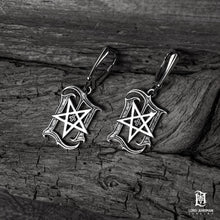 Load image into Gallery viewer, Lord Ahriman Signature Pentagram Earrings in 925 sterling silver - Official Dark Funeral occult jewelry


